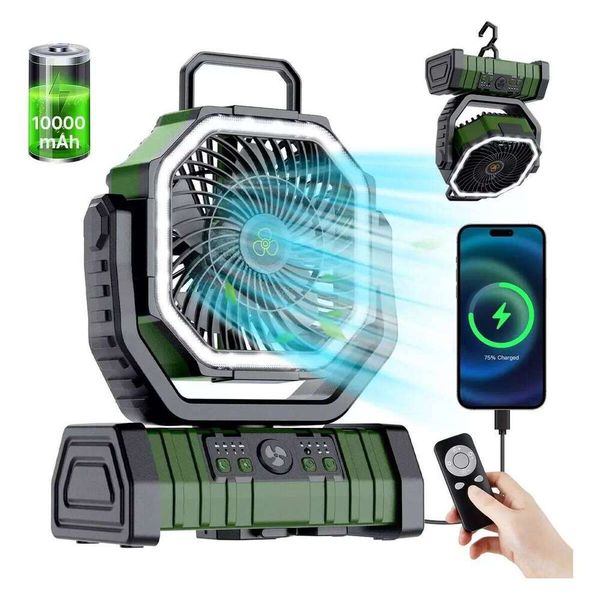 Mah High Capacity Battery LED Light Camping Fan Movable Wireless Air Circulators Outdoor Ventilador With Hook