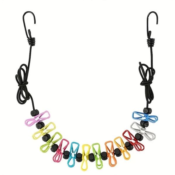 1 x Retractable Portable Travel Clothesline, Clothesline with 12 Clothespins, Indoor Clothesline, Outdoor Camping Accessories