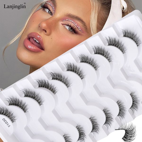 3/10 Pairs Cat Eye Lashes Faux Mink Eyelashes Natural Long Manga Lashes Winged End Eye Elongated Eyelashes Fake Lashes Makeup