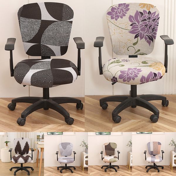 Elastic Office Chair Cover Print Split Computer Armchair Spandex Dust-Proof Seat Covers Stretch Slipcover Living Room