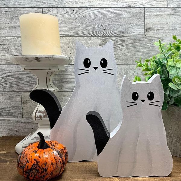 Cat Figurine Ghost Sculpture Halloween Ghost Cat Statue Cat New Style Home Decoration Natural Ghost Cat Shape Cat Figurine