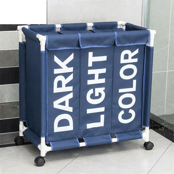 Dirty Clothes Hamper Three Grids High Capacity Laundry Basket WIth Lid Clothes Storage Waterproof Laundry Organizer with Wheels