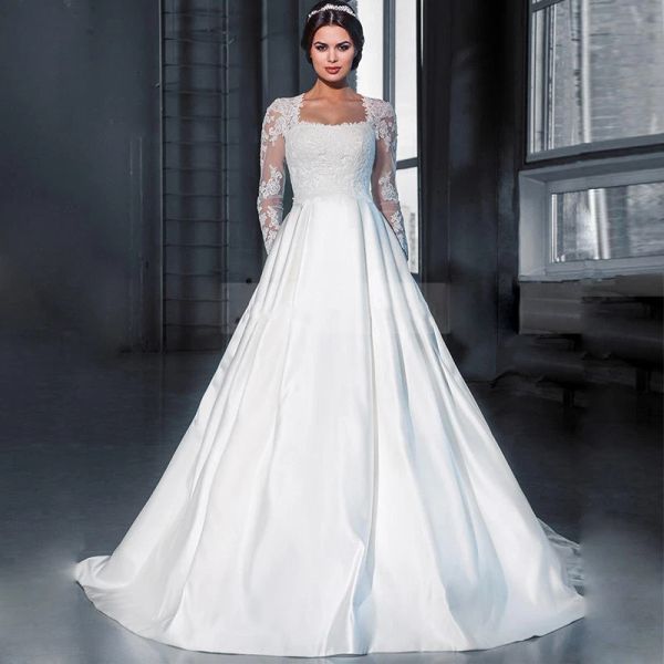 Vintage White Satin A-Line Wedding Dress