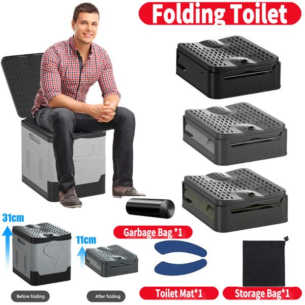 Portable Toilet Car Toilet Bucket Trash Can Travel Outdoor Camp Folding Toilet for Tour Emergency Self-driving for Adults & Kids