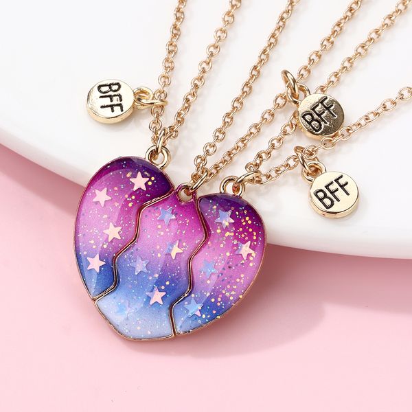 Love Magnetic Necklace 3-Piece Gradient Starry Sky Romantic Pendant for Girls and Women, Fashion Party Birthday Jewelry Gifts