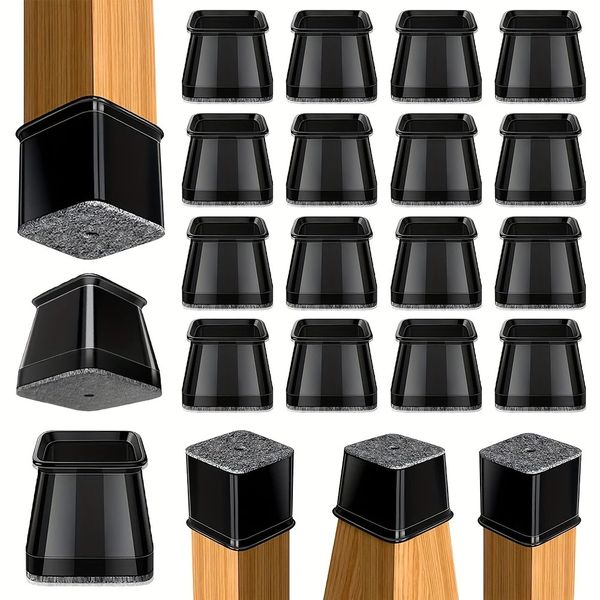 16 Pcs Chair Floor Protectors Square, Silicone Felt Furniture Leg Pads Caps Covers For Hardwood Floors B2