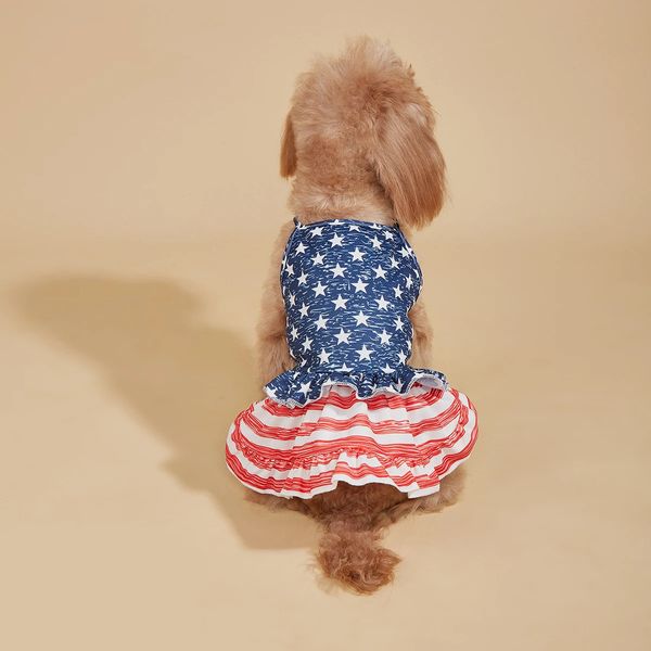Patriotic Pet Outfit Set American Flag Dog Dress Collar Sling Puppy Skirt Festive Pet Clothing Cute Doggie Summer Wear 250712