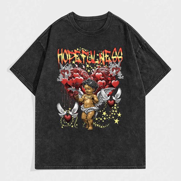 Washed Short Sleeve Oversize American High Street Vintage Pure Cotton Little Angel T-Shirt Trendy, Black
Washed Short Sleeve Oversize American High Street Vintage Pure Cotton Little Angel T-Shirt Trendy, Black