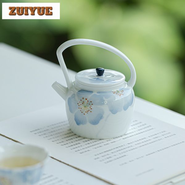 130ml Pure Hand Drawn Blue Shadow Begonia Teapot Antique White Porcelain Pot Tea Maker Kettle Teaware Accessories Decoration