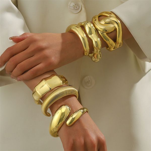 Punk Geometric Exaggerated Wide Cuff Irregular Gold Color Chunky Bracelet Bangles for Women Men Hip Hop Party Jewelry Gift
