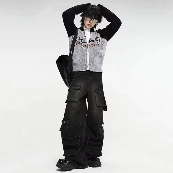 Men' Jeans Autumn Y2K High Street Mens Multi-Pocket Hiphop Cargo Pants Vintage Straight Wide-Leg Denim Trousers Fashion Streetwear, Black grey 
Men' Jeans Autumn Y2K High Street Mens Multi-Pocket Hiphop Cargo Pants Vintage Straight Wide-Leg Denim Trousers Fashion Streetwear, Black grey