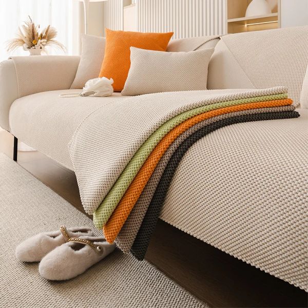 Modern Corduroy Sofa Cover Non-slip Cream Series Sofa Cover Autumn Winter Thickening Couch Cover Solid Color Luxury Sofa Cushion