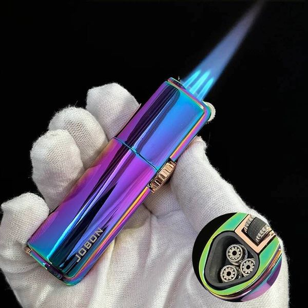 JOBON 4 Torch Jet Windproof Metal Grinding Wheel Flint Gas Butane Iatable Gift Cigar Lighter