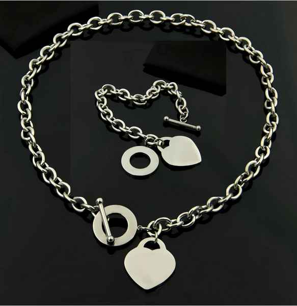 Hot sell Birthday Christmas Brand luxury designer Necklace plus Bracelet Set Wedding Statement Jewelry Heart Pendant Necklaces Bangle Sets 2 in 1 With box