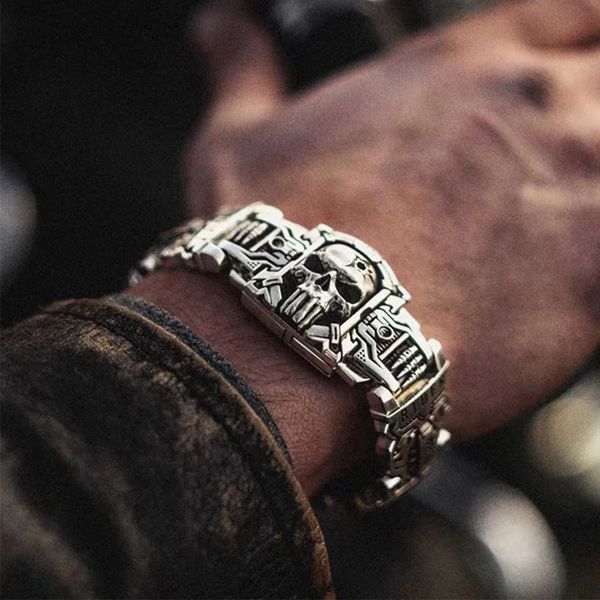 Vintage Charm Skull Bracelet Punk Hip Hop Rider Bracelet for Men Boy Gift High Quality US Street Motorcycle Jewelry Drop 250712