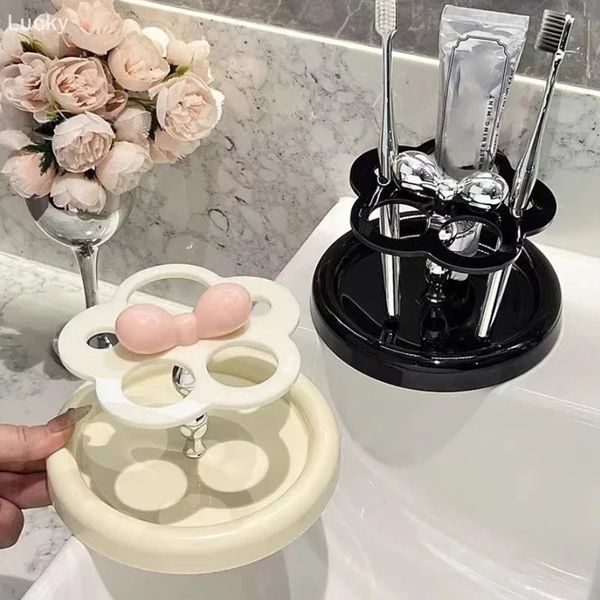 1pc Flower Shape Acrylic Electric Toothbrush Holder Toothpaste Storage Rack Makeup Brush Bathroom Desktop Organizer 250716