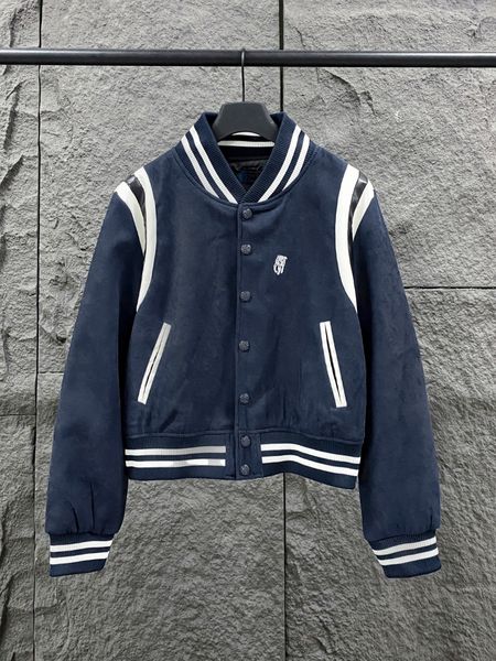 Men' Jackets Designer Hollow out pony embroidery American retro wool surface spliced leather surface, Deep blue
Men' Jackets Designer Hollow out pony embroidery American retro wool surface spliced leather surface, Deep blue