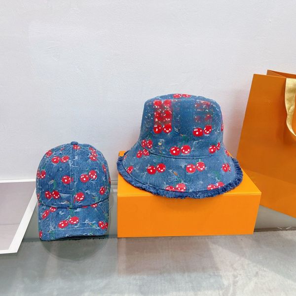 Designer Cherry baseball cap summer new fashionable women's basin hat denim washed versatile face enhancing small hat, Blue
Designer Cherry baseball cap summer new fashionable women's basin hat denim washed versatile face enhancing small hat, Blue
