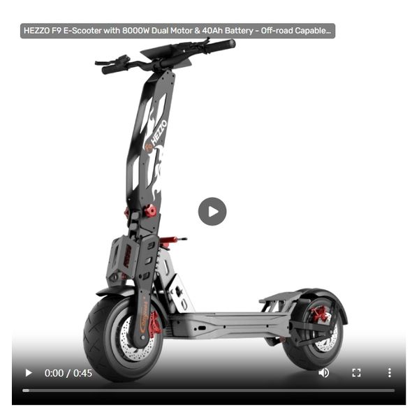 2025 HEZZO F9 E-Scooter with 8000W Dual Motor & 40Ah Battery - Off-road Capable at up to 50MPH
2025 HEZZO F9 E-Scooter with 8000W Dual Motor & 40Ah Battery - Off-road Capable at up to 50MPH