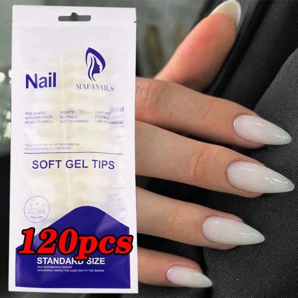 120Pcs Shiny Milk White Press-on Nails Medium Almond Fake Gel Nails Glossy Solid Colored Fake Nail Tips Daily Wear Manicure DIY W250722