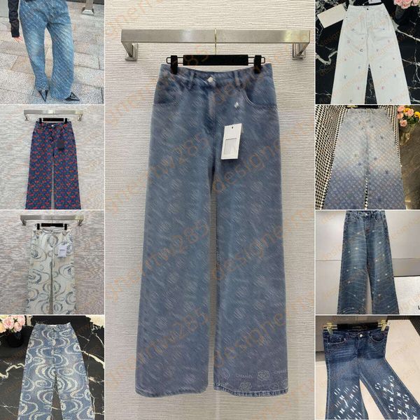 Jeans Womens Designer Light Blue High Waist Wide Leg Jeans Sequin Embellished C…
