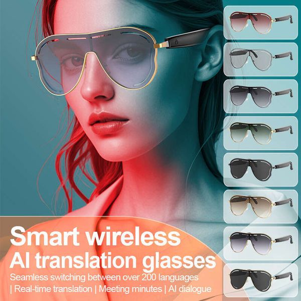 Designer Famous Brand AI Translation Smart A Large Frame Sun Protection Photochromic Stainless Steel Bluetooth Audio Sunglasses