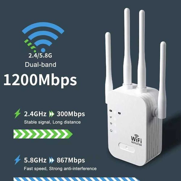 1200Mbps Wireless WiFi Repeater Booster 2.4G/5GHz Wi-Fi Signal Amplifier Extender Router Network Card Computer Accessories XJ250723