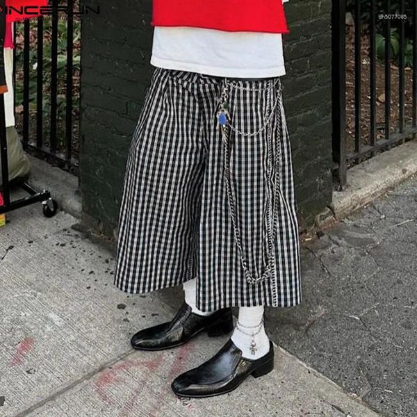 Men's Pants INCERUN Men Summer Calf Length Plaid Pant Casual Short Trousers Wide Leg Streetwear Oversize Clothing Bottoms, Black
Men's Pants INCERUN Men Summer Calf Length Plaid Pant Casual Short Trousers Wide Leg Streetwear Oversize Clothing Bottoms, Black