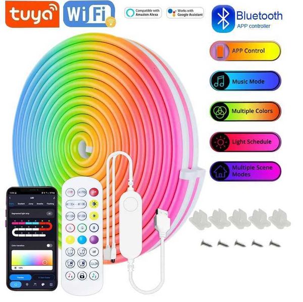 USB RGB Neon LED Strip 1M 2M 3M 5M WiFi 5V RGB Strip Works With Tuya App/Smart Life/Alexa for Gaming Home Neon Decor Lighting X250724