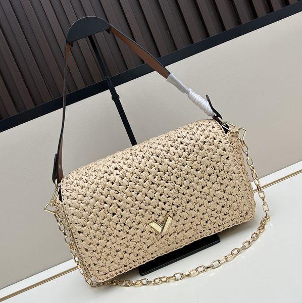 Designer Woven Straw Crossbody Tote Bag