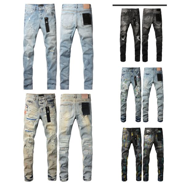 2025 Men's Trousers jeans for men's Purples jeans Denim Designer Jeans Men Black Pants High-end Quality Straight Retro Ripped Biker Jean Slim Fit Motorcycle Clothing