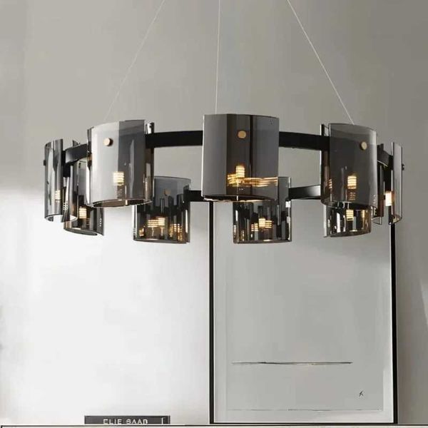 Postmodern LED Amber Smoky Glass Lighting Luxury Ceiling Hanging Chandeliers Di…