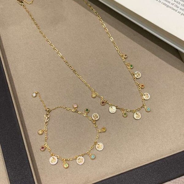New Chinese Style Colorful Stone Peace and Joy Bracelet Necklace Dopamine Design Pullable Exquisite Jewelry Set