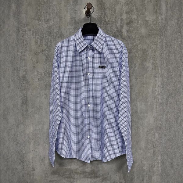clothing Women's T-Shirt Nanyou High-Quality Original Label SS25 Early MIU Letter Embroidery Plaid Shirt Blue Shirt