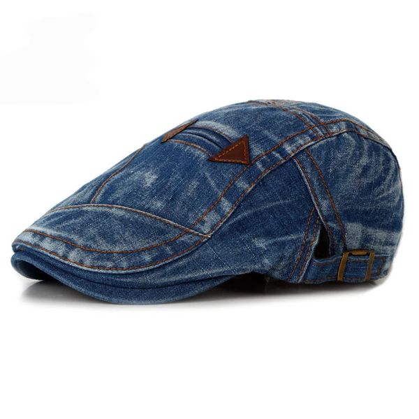 HT1195 Fashion Spring Summer Jeans Beret Hats for Men Women Quality Casual Unisex Denim Beret Cap Fitted Sun Cabbie Flat Cap