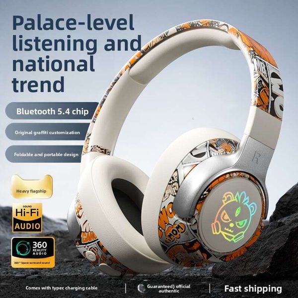 2025 Over-Ear Bluetooth Gaming Graffiti Style Earphones Long Battery Life Wireless