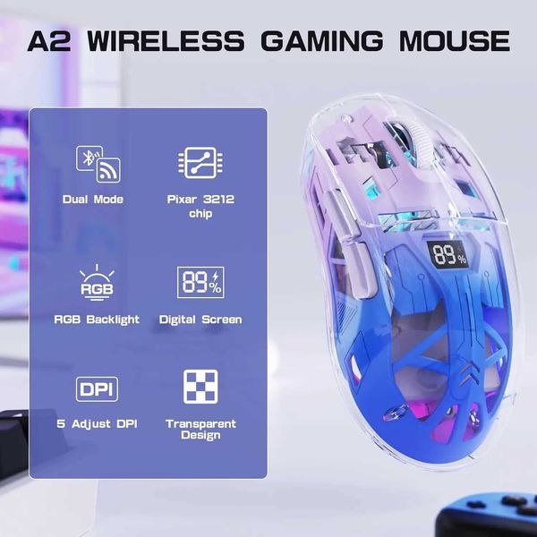 A2 Wireless Gaming Mouse BT 5024G PC Rechargeable RGB Mice with Digital SCREEnPixArt 3212 5 Adjustable DPI X251101