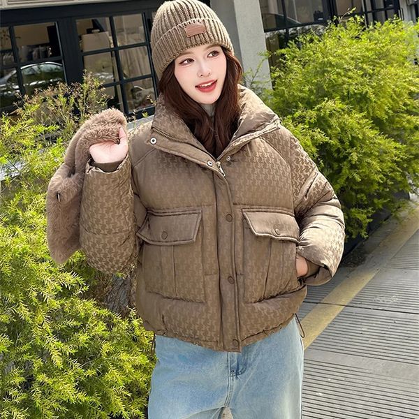 Houndstooth Parkas Women Cottonpadded Jacket Winter Short Coats Streetwear Student Thicken Warm Standup Collar Overcoat 251031