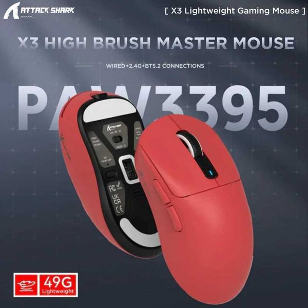 Attack Shark X3 Bluetooth MousePixArt PAW339526000dpi24g Wireless TriMode ConnectionLightweight Macro Gaming Mouse X251101