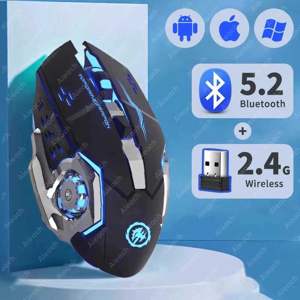 DualMode Wireless Mouse 24GBluetooth Electroplating Mechanical for MacBook ProSurface Pro 2000DPI Backlit Rechargeable X251101