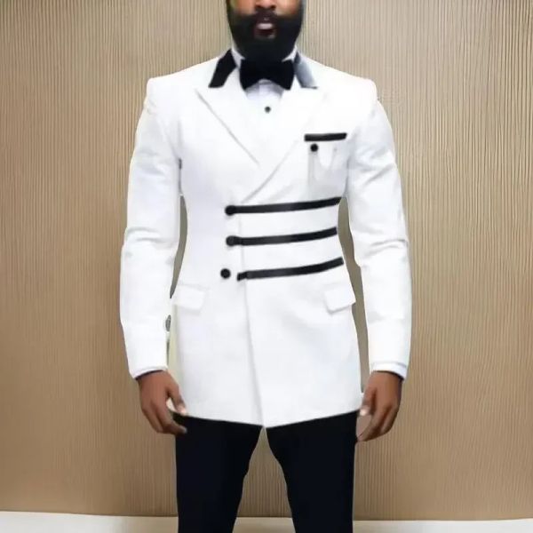 Slim Fit Men Suits For Wedding Prom Double Breasted Belt Groom Tuxedo 2 Pcs Peak Lapel Fashion Suit Jacket With Pants 2025