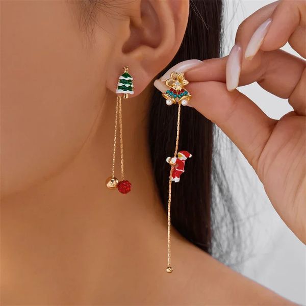 Moving Santa Claus Tassel Dangle Earrings For Women Christmas Tree Snowflake Asymmetric Long Chain Earring Year Jewelry Gift 251031