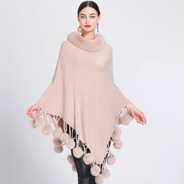 Capes Women Cloak Coats Mid Length Coat Jackets Fur Collar Ponchos Y2k Streetwear Jacket Elegant Outerwear Autumn Winter