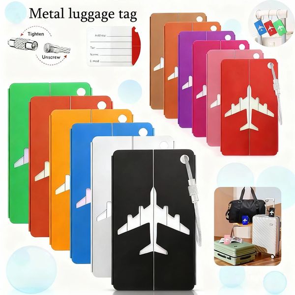 Aluminum Alloy Travel Luggage Tag Hanging Tag Suitcase Tag Plane With Name ID Cards Antilost Solid Color Travel Accessorieszmt 251103