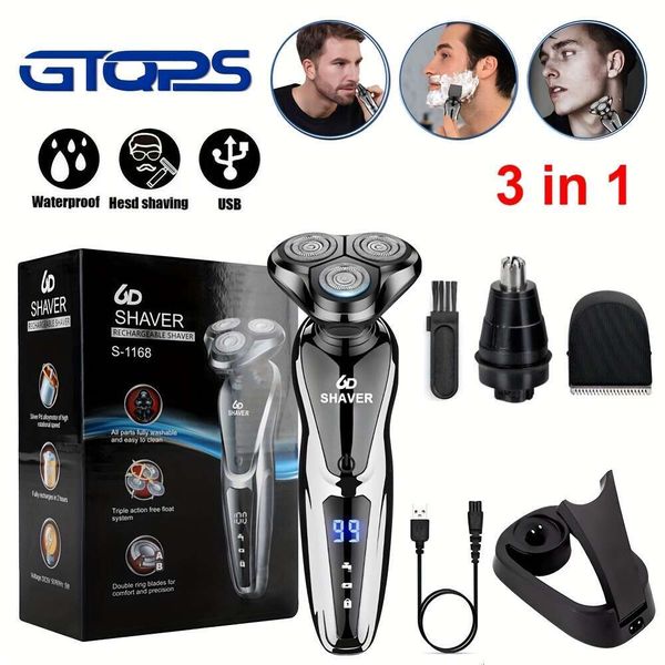 For Men-3In 1 Men's Electric Razor, Ipx7-Waterproof, Wet Dry Rechargeable Razor With Nose Hair And Sideburns Trimmer Extra Charging Stand, Suitable Valentine