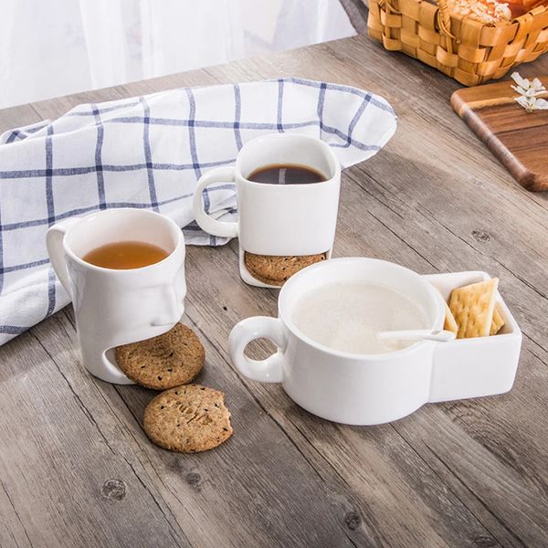Eating cake cup noodle shaped ceramic coffee biscuit cheering cartoon afternoon tea beverage 250403