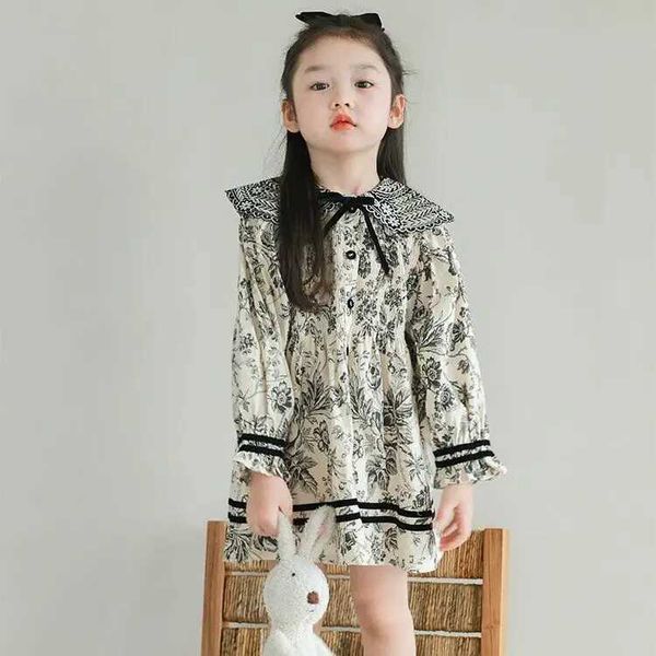 Girls Spring Autumn Dress Embroidered Floral Fashionable Long Sleeve Dress Stylish Peter Pan Collar Autumn Dress C251104