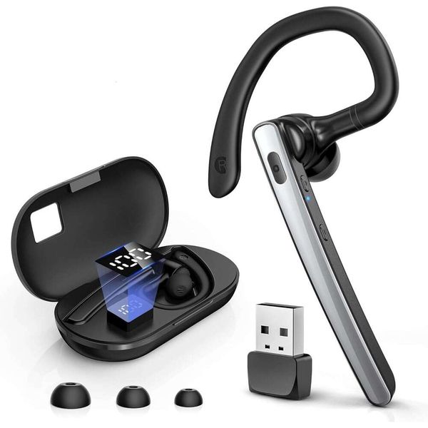 TERUNSOUl V5.3, Bluetooth Earpiece Mic, Equipped with 600mAh Charging Case, 110H Talk Time Cell Phone and Computer, Wireless Headset for Work, Truck Drivers,