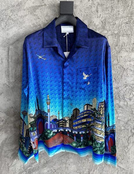 Men's Silk Casual Shirt Casabalncasa New Tide Hawaiian Patter Print Style Vacation Summer Women Fashion Designer Button Silk Loose Long Sleeve Lapel Shirt Coats Tops