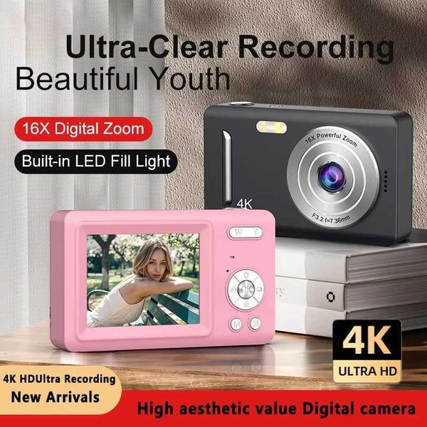 4K HD Digital Camera 16X Digital Zoom Portable 27in Flip Screen Students Video CCD Selfie Vlog Photography CameraW251107